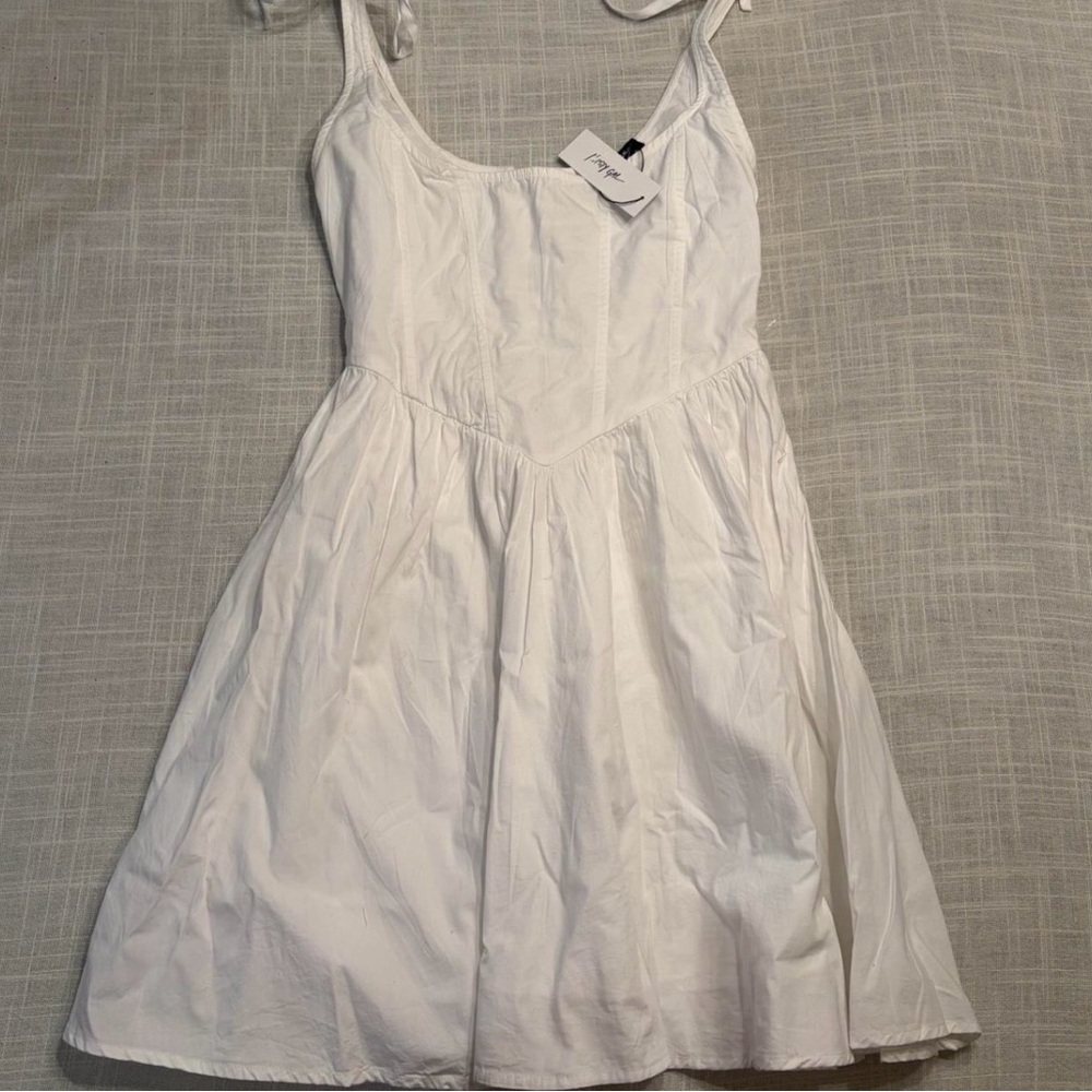 Nasty Gal White Corset Lace Back Tie-Shoulder Dress